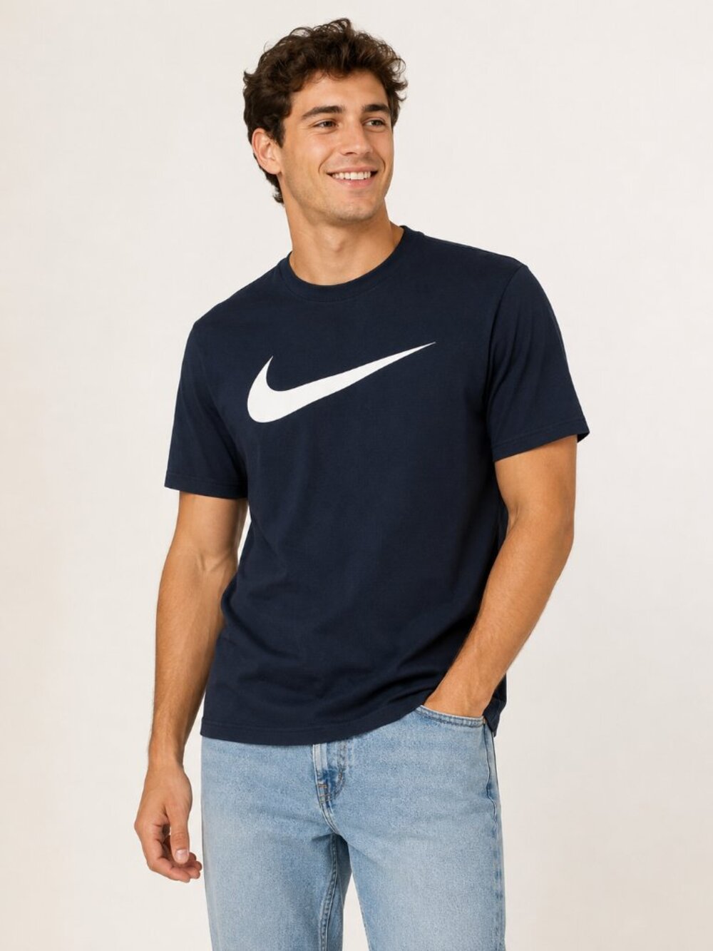 Nike The Nike Tee Navy Blue White Swoosh Graphic T-Shirt Size Large